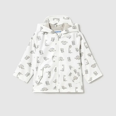MAYORAL Непромокаемо яке с качулка в бял цвят с динозаври за мини момче Майорал