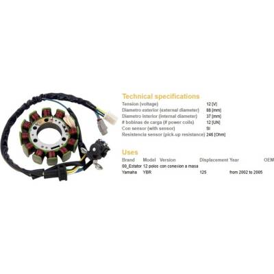 DZE stator (vinutí) alternátoru YAMAHA YBR 125 02-05