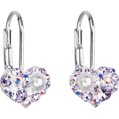 Pavona stříbrné náušnice visací s krystaly Swarovski fialové srdce 31125.9 Violet Opal