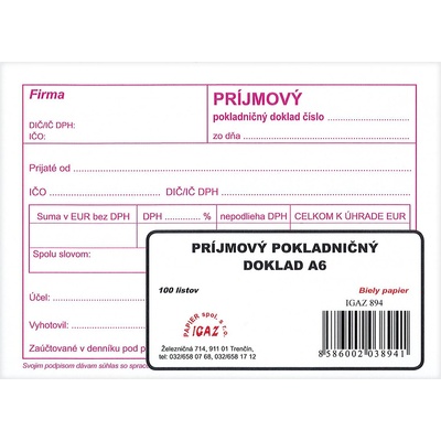Igaz 894 Príjmový pokladničný doklad pre jednod.účtovn.