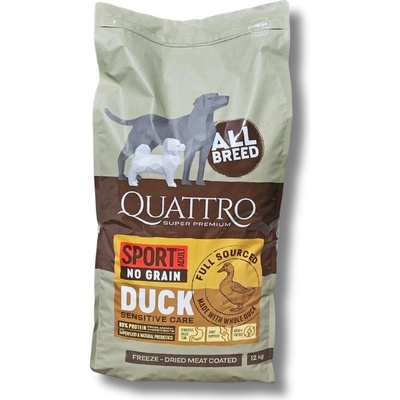 Quattro Adult AB Sport bez obilovin s Kachnou a krillem 12 kg