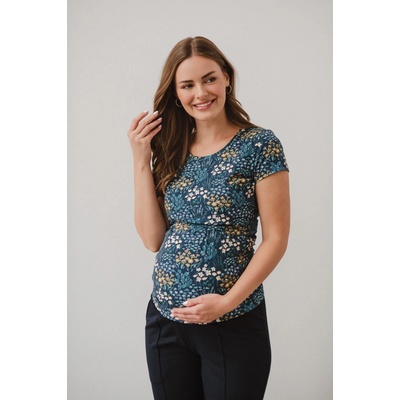 Kojící tričko Milk Shirt Navy with Flowers