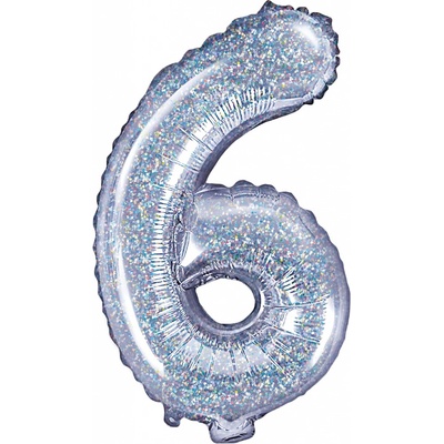 Balónek fóliový číslo "6" holografický 35 cm