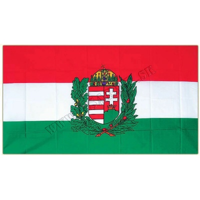VLAJKA MAĎARSKO S ERBOM A DVOMI VETVIČKAMI - 150 x 90 cm