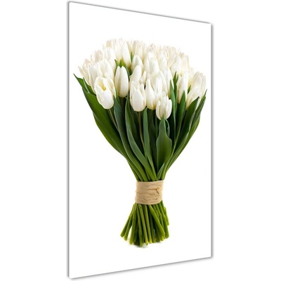 Vertikálny foto obraz fotografie na skle Biele tulipány 50x100 cm