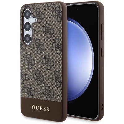 GUESS PU 4G Stripe Leather Hard Case - дизайнерски кожен кейс за Samsung Galaxy S24 Plus (кафяв)