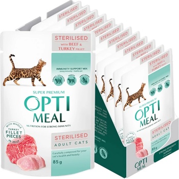 Optimeal For adult steril cats with beef and turkey in jelly 12 x 85 g