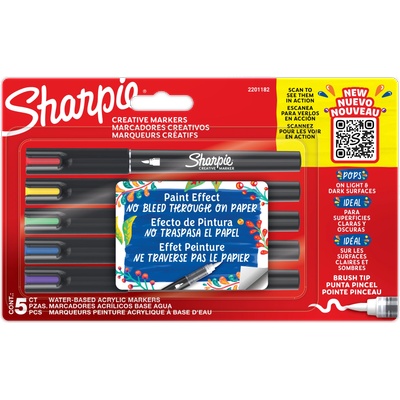 Sharpie Комплект маркери Sharpie Acrylic Brush, 5 цвята, блистера (32530-А)