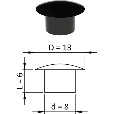 Vnitřní krytka kulatá ø 13 mm, otvor ø 8 mm, černá, plast