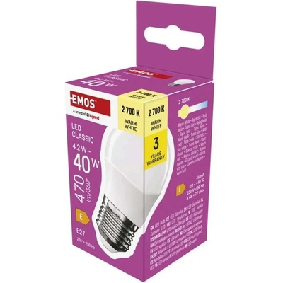 Emos ZQ6E21 LED ZIAROVKA CLASSIC MINI GLOBE E27 4,2 W 40 W 470 LM TEPLA BIELA