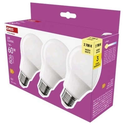 Emos LED žiarovka Classic A60 / E27 / 7 W 60 W / 806 lm / teplá biela