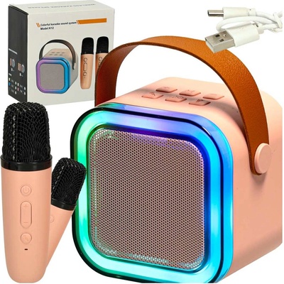 Creative Corner Karaoke set 2 mikrofony + přenosný reproduktor BLUETOOTH USB LED růžový