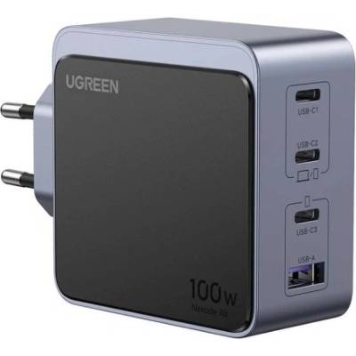 UGREEN Nexode Air S GaN Fast Wall Charger 100W - захранване за ел. мрежа за лаптопи, смартфони и таблети с USB-A и 3xUSB-C изходи с технология за бързо зареждане (тъмнос