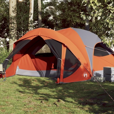 vidaXL Семейна палатка кабина 6-местна сиво-оранжева водоустойчива (94639)