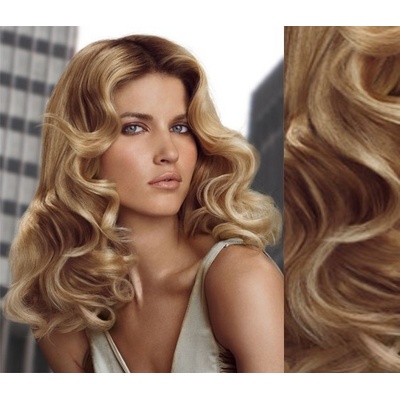Clip in vlnité vlasy pravé ľudské REMY 53 cm prírodná/svetlejšia blond
