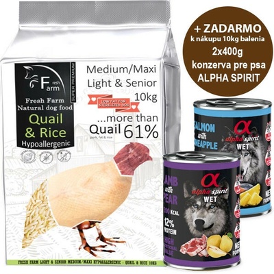 Fresh Farm Light & Senior Medium & Maxi Quail & Rice 10 kg