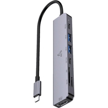 SBOX H-999, 7-in-1, 1x 4K HDMI, 2x Type-C, 2x USB, 1x Micro SD, 1x SD карта, сребърен (H-999)