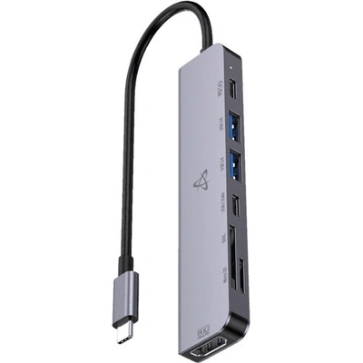 H-999, 7-in-1, 1x 4K HDMI, 2x Type-C, 2x USB, 1x Micro SD, 1x SD карта, сребърен (H-999)