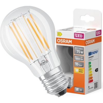 Osram LED žiarovka E27 A60 7,5W 75W 1055lm 2700K Warm 300° Filament STAR