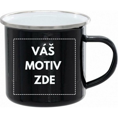 AveTech Smaltovaný celobarevný plechový hrnek se stříbrným lemem 360 ml