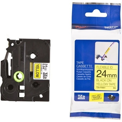 Kompatibilná páska s Brother TZ-FX651/TZe-FX651 24mm x 8m, flexi, čierna tlač / žltý podklad