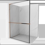 Mexen Kioto+ L преграда за душ с рафт Walk-in 60 x 200 см, черна рамка, розово злато - 800-060-123-60-70 (800-060-123-60-70)