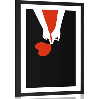 Plakát s paspartou spojení dvou srdcí - 40x60 black