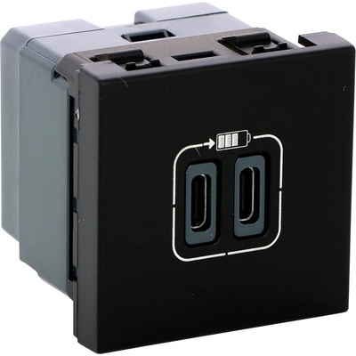 Legrand Розетка 2хUSB за зареждане тип C 3A 15W 2 мод. цвят Черен Mosaic - 079190L (079190L)