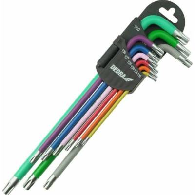 Dedra klíče Torx extra dlouhé barevné T10 - T50, sada 9 ks, S2 06F225