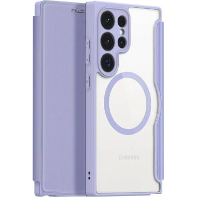 Dux Ducis Skin X Pro Magnetic Wallet Case - удароустойчив хибриден кожен кейс с отделение за карти и MagSafe за Samsung Galaxy S24 Ultra (лилав-прозрачен)