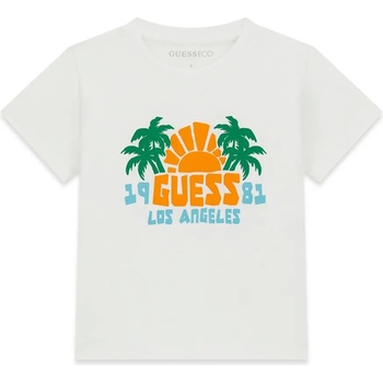 GUESS Бяла тениска за мини момче с оранжева щампа и надпис Guess