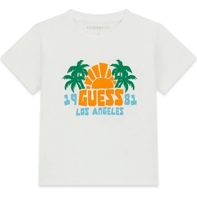 GUESS Бяла тениска за мини момче с оранжева щампа и надпис Guess
