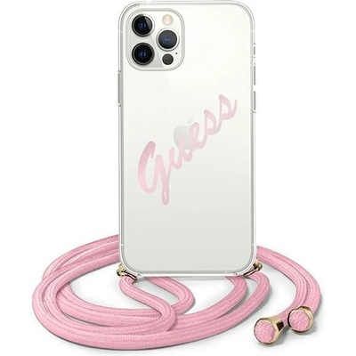 GUESS Калъф Guess Script Vintage за iPhone 12 Pro , Прозрачен-Розов (3700740495377)