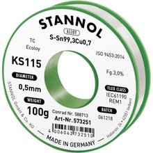 Stannol KS115 spájkovací cín bez olova cievka Sn99,3Cu0,7 ROM1 100 g 0.5 mm