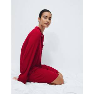 Marks & Spencer Ребрирана нощна риза с дълъг ръкав и яка Marks & Spencer червена Marks & Spencer | Cherven | ЖЕНИ | S