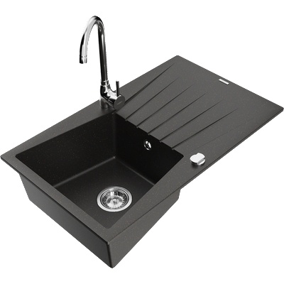 Mexen Cesar гранитна мивка с 1 кош и отцедник и кухненски смесител Telma, (6514-75-670200-00)