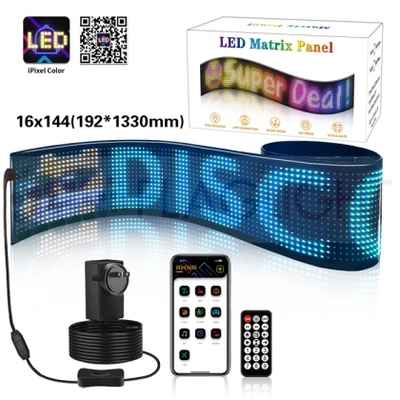 LED Matrix Panel ► Гъвкав Програмируем цветен LED екран, Дистанционно управление чрез Bluetooth с приложение, IP65, 20W, 5V 192x1330 mm 16 х 144 pxl (1077)