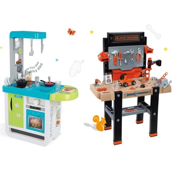 Smoby varo set pracovná dielňa Black & Decker elektronická a kuchynka Cherry so zvukmi a kávom
