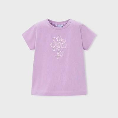 MAYORAL Тениска къс ръкав basic лилав цвят с бродирано цвете за мини момиче Mayoral
