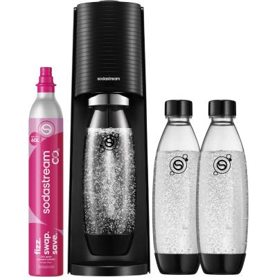 SodaStream TERRA water soda maker, Soda Stream machine with 1 Quick Connect 60L CO2 cylinder, 2x 1L and 3x 1L dishwasher-safe plastic soda bottles, height 44 cm, black - 1100448490