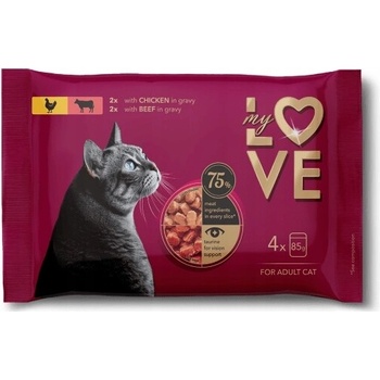 My Love SET s kuracím a hovädzím mäsom v omáčke 4 x 85 g