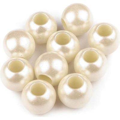 Plastové perly s velkým průvlekem 11x15 mm, 10 ks, perlová č. 4