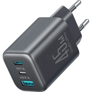 JOYROOM Захранване за ел. мрежа за мобилни устройства с USB-A, USB-C и Lightning изходи с технология за бързо зареждане - Joyroom JR-TO1 GaN 3-Port USB-C Lightning USB-A Wall Charger 45W (черен) (JR-TO1)