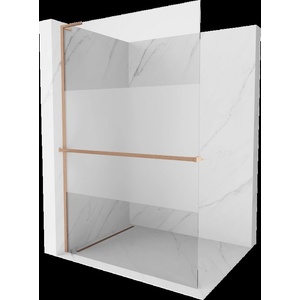 Mexen Kioto+ L душ стена с полица Walk-in 80 x 200 cm, прозрачна/матова, четкана мед - 800-080-123-65-35 (800-080-123-65-35)