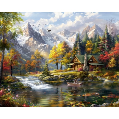 ZUTY Obrazy na stenu - OROL, RIEKA, CHATA A HORY Rámovanie: vypnuté plátno na rám, Rozmer: 40x50 cm