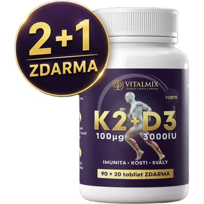 Vitalmix vitamín K2 100µg + D3 FORTE 3000IU 3x 90+20 tabliiet