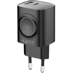 Havit Захранване за ел. мрежа с USB-A и USB-C изходи и зареждане на Apple Watch - Havit 2in1 Apple Watch Fast Wall Charger 22W (черен) (UC132 (KF2343615))