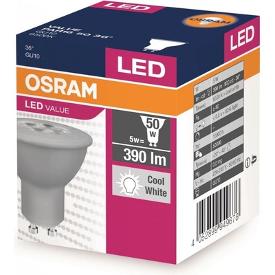 Osram LED žárovka LED GU10 3,6W = 50W 350lm 6500K Studená bílá 36°