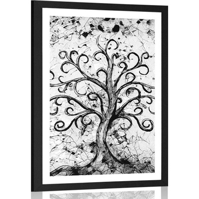 Plakát s paspartou symbol stromu života v černobílém provedení - 40x60 black