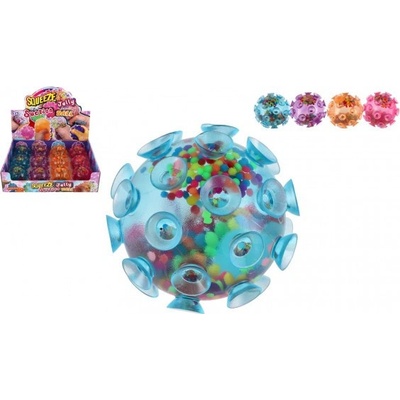 Míček s přísavkami antistresový mačkací silikon 7cm 4 barvy 12ks v boxu